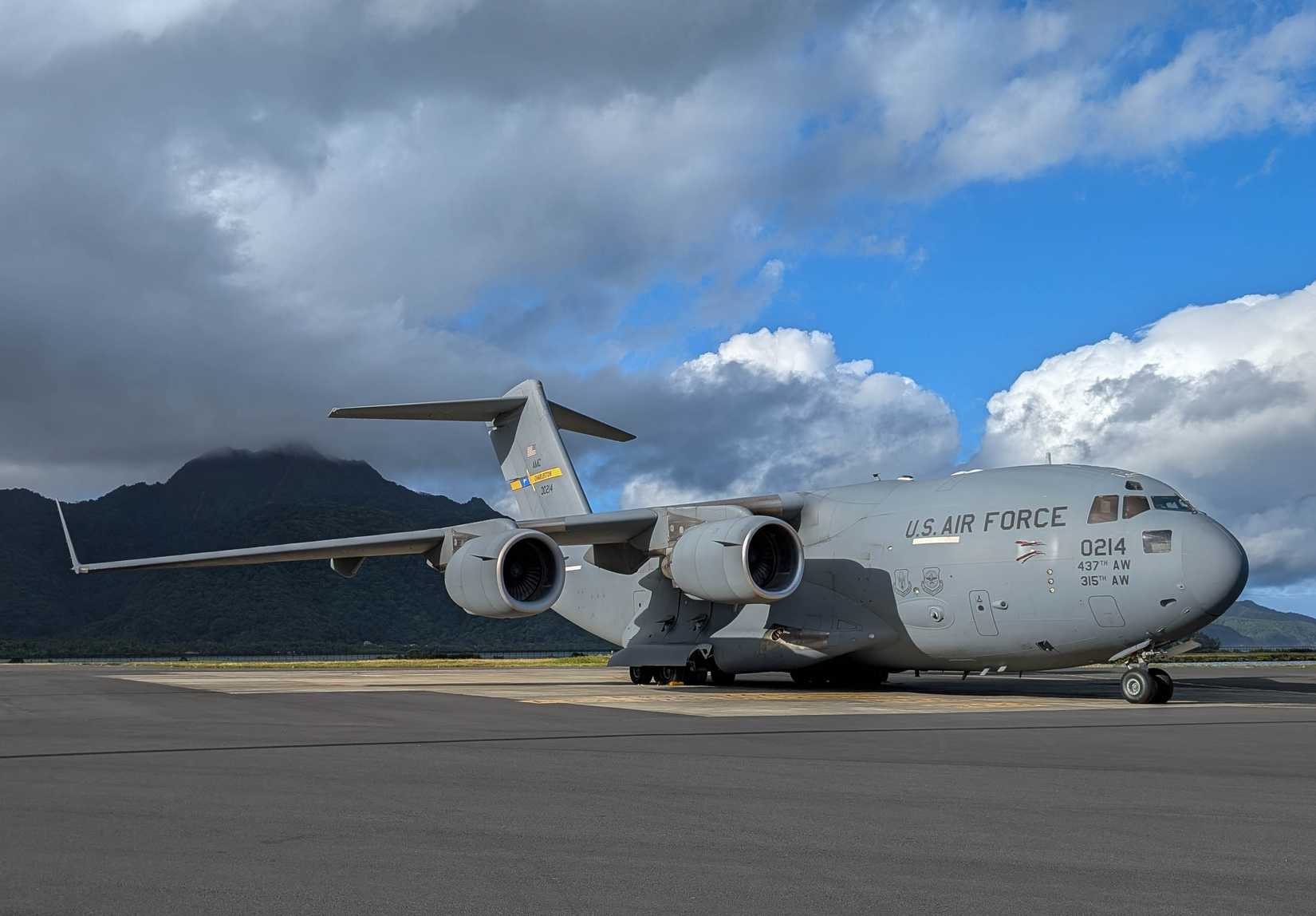C-17 Globemaster III is parked at Pago Pago International Airport, American Samoa.