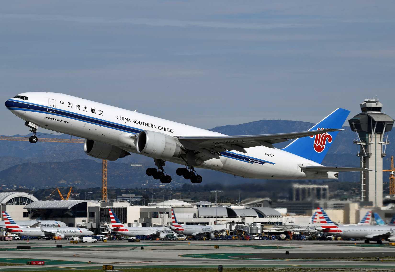 China Southern Cargo Boeing 777-F1B takes off from Los Angeles International Airport (LAX)