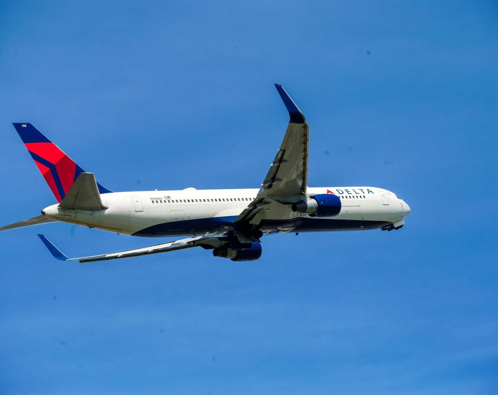 Delta 767 passenger airplane in the sky