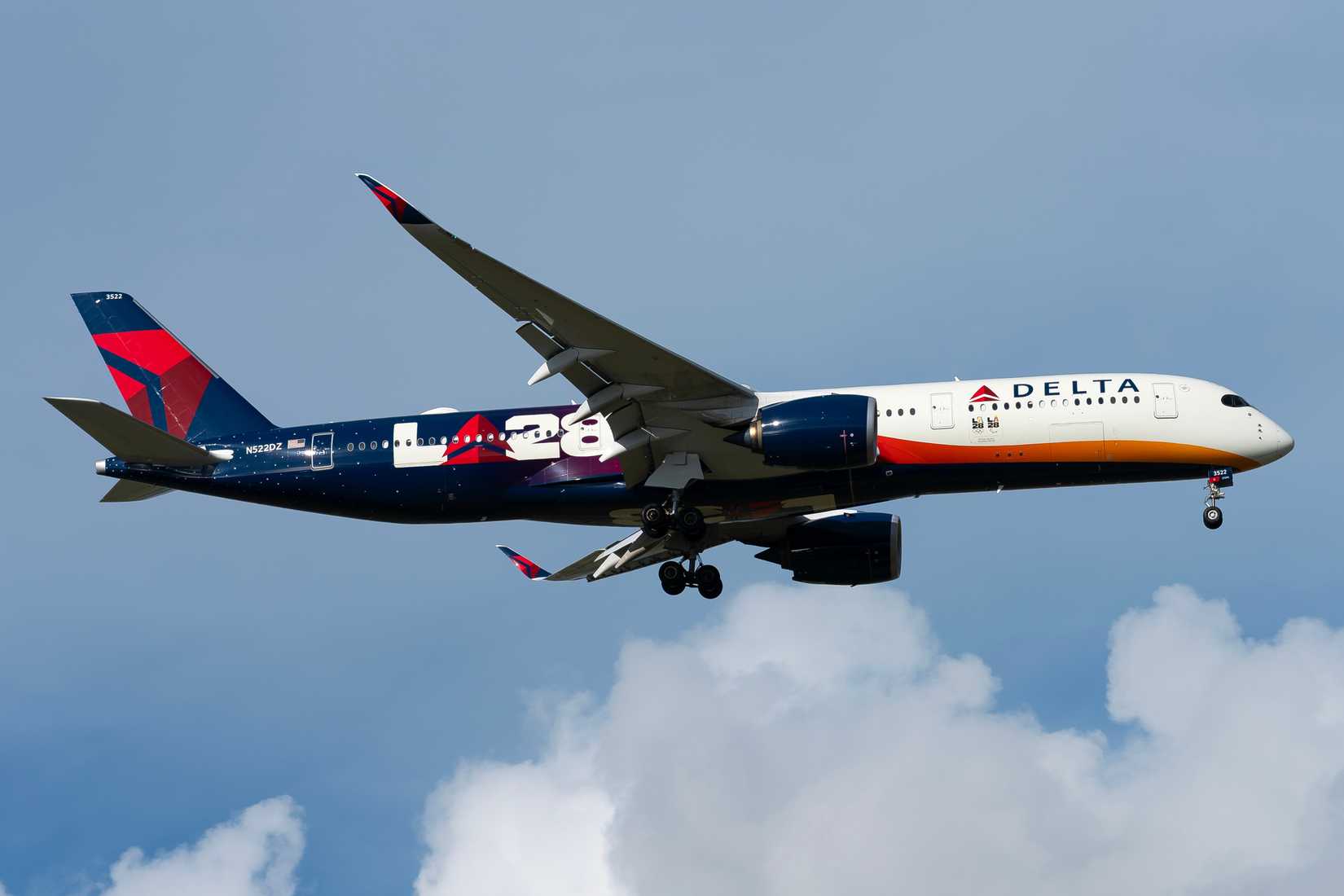 Delta Air Line's Airbus A350 wearing special livery to promote the LA Olympics 2028.
