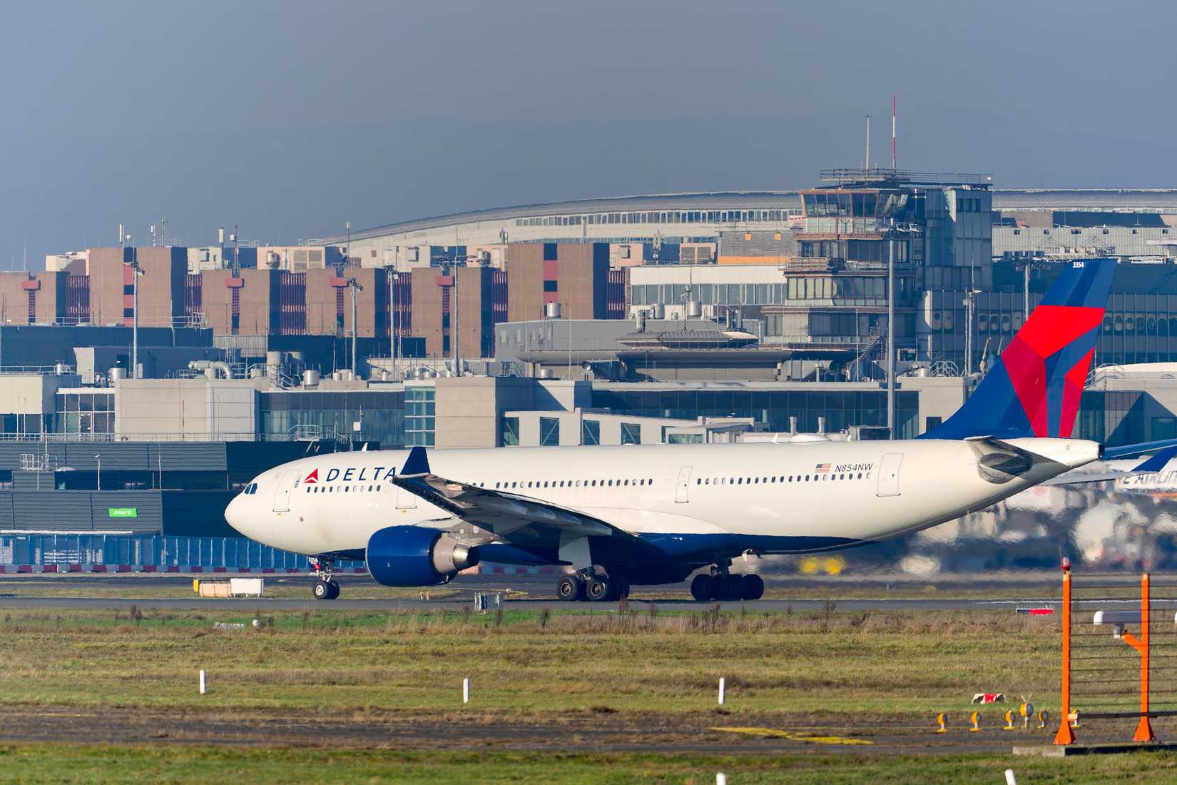 Delta Air Lines passenger airplane Airbus A330-200 N854NW taxiing at German Frankfurt Airport