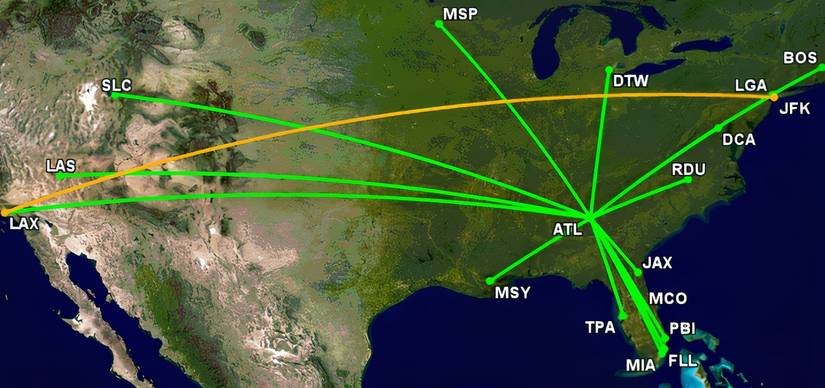 DL's most-trafficked routes, Sept 2024-Aug 2025