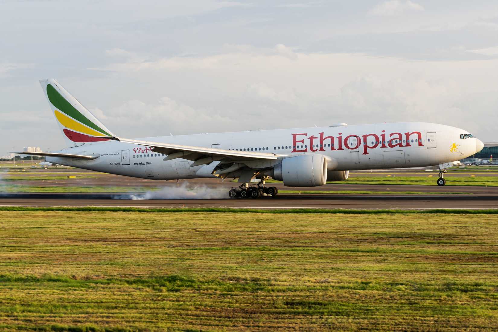 Ethiopian Airlines Boeing 777-200LR (ET-ANN) on runway 24 at Soekarno-Hatta International Airport