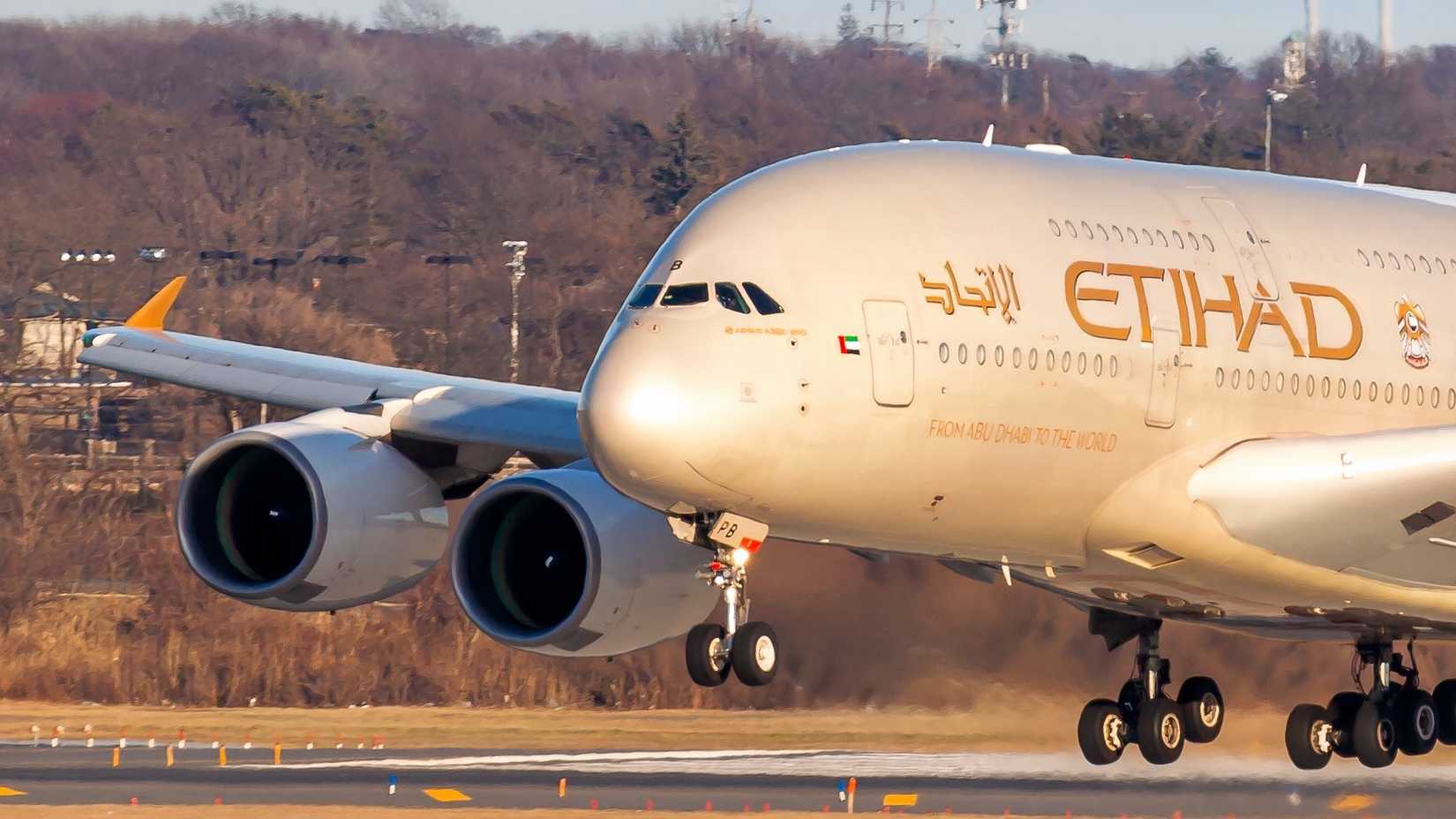 Etihad Airways Airbus A380 just about to land