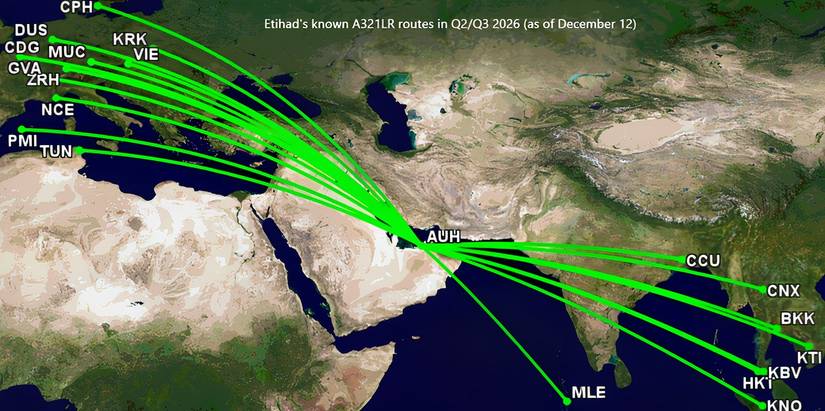 EY A321LR routes in Q2 and Q3 2026