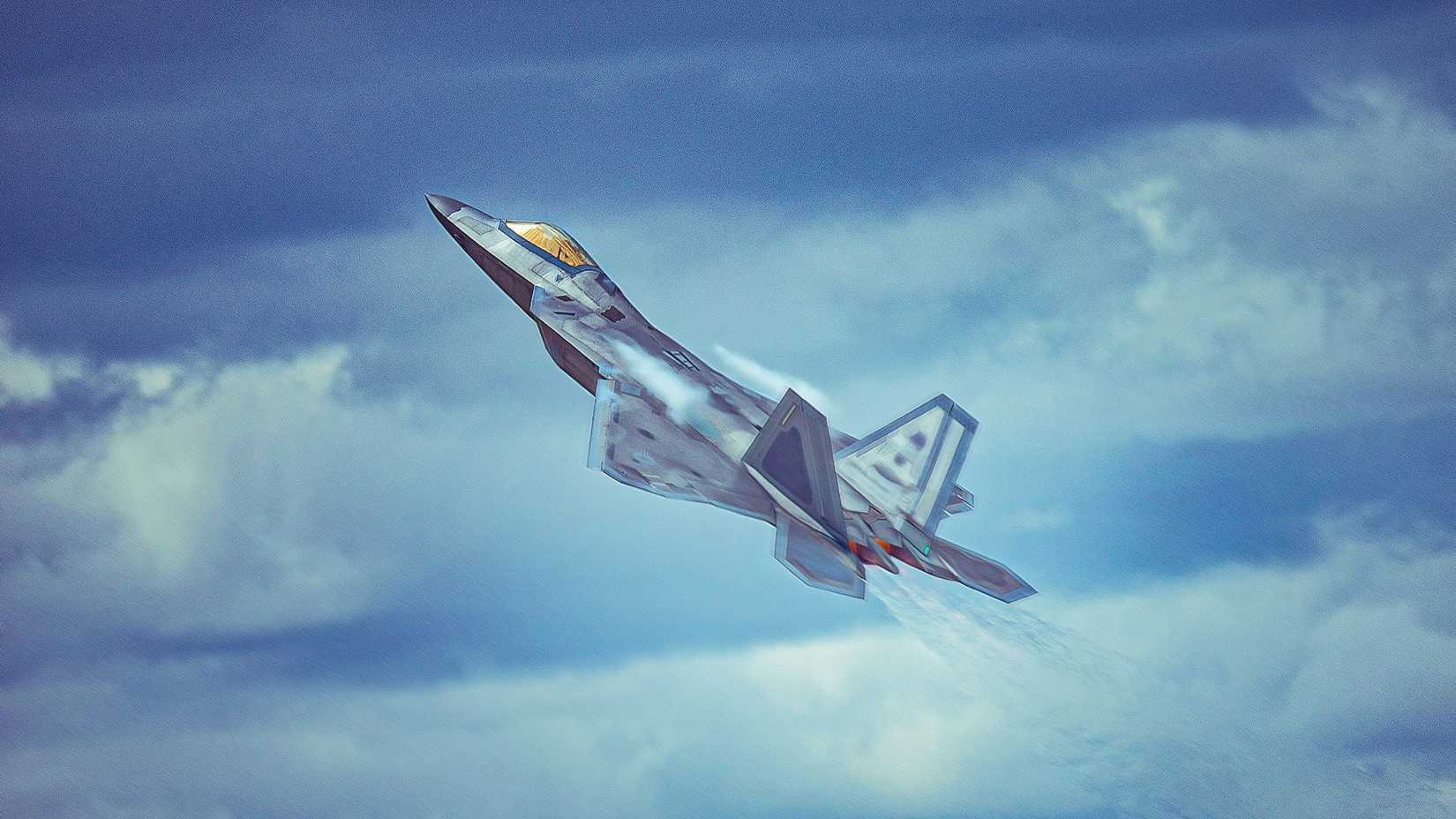An F-22 Raptor Climbing Into The Sky
