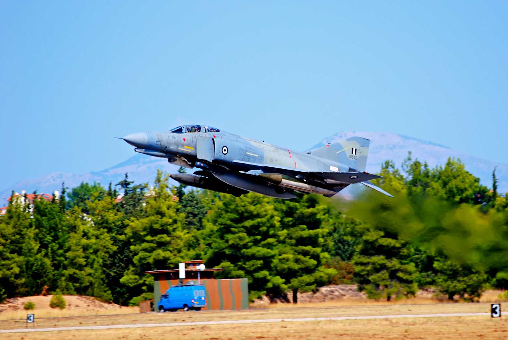 McDonnell Douglas F-4E Phantom II of Hellenic Air Force taking off at Athens Flying Week Airshow, Tanagra AB