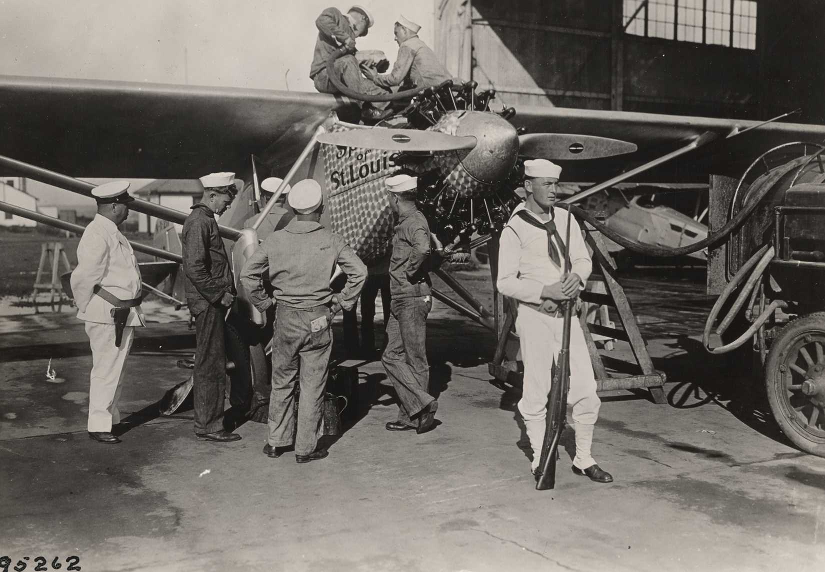 Filling The Spirit of St. Louis With Gasfor Colonel Lindbergh's Flight