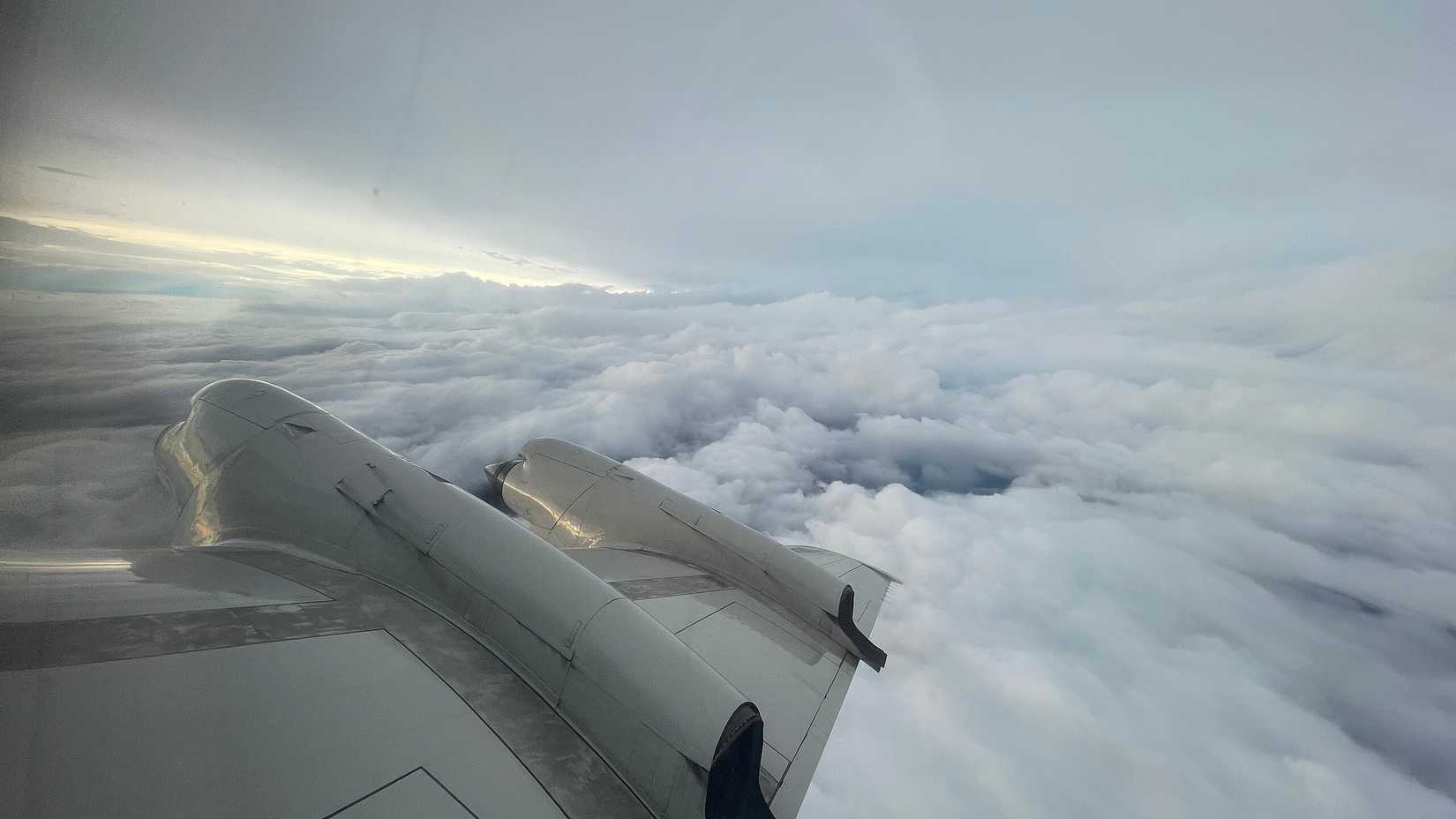 A Lockheed WP-3D Orion flies through a storm
