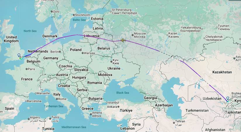 HH TAS-LGW first flight routing