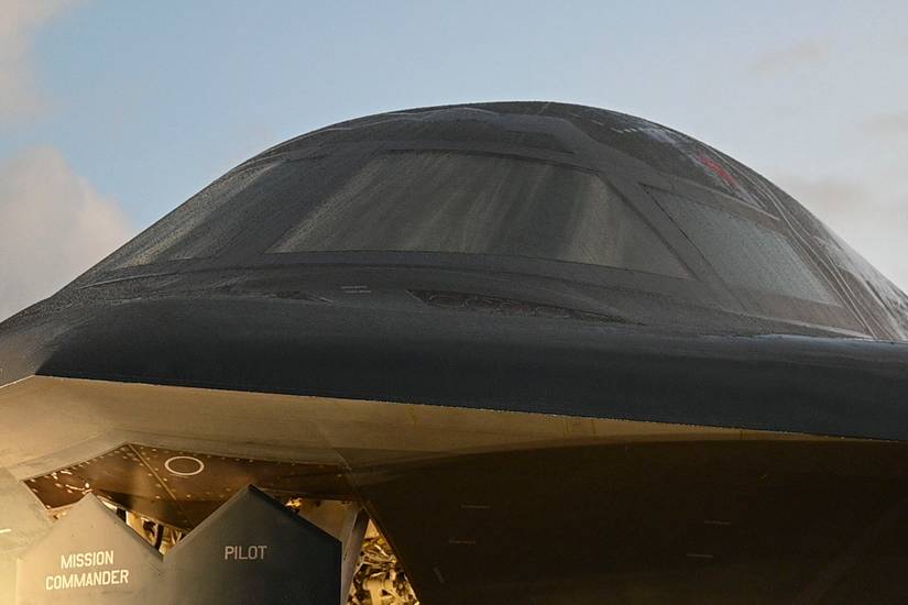 ir Force B-2 Spirit stealth bomber sits on the flightline between missions at Diego Garcia