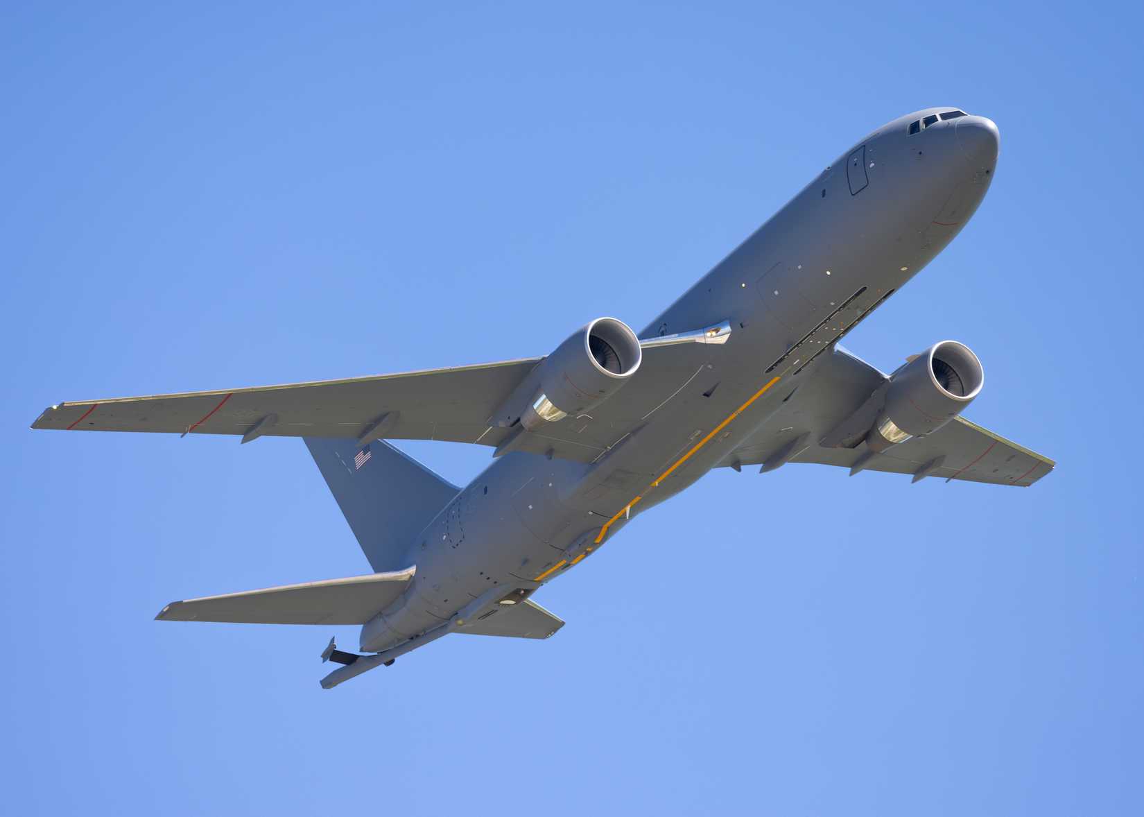 KC-46 Pegasus tanker aircraft with boom extended