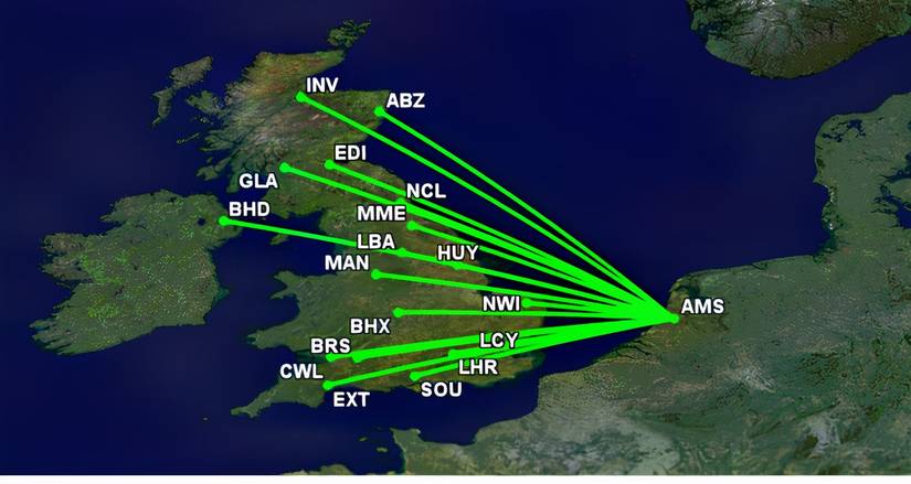 KLM's UK network