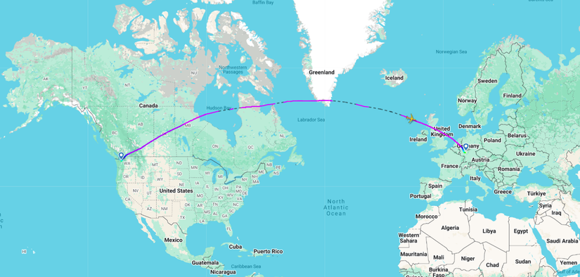 LH9919 Delivery Flight Map
