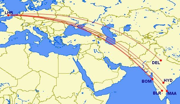 BA LHR india destinations