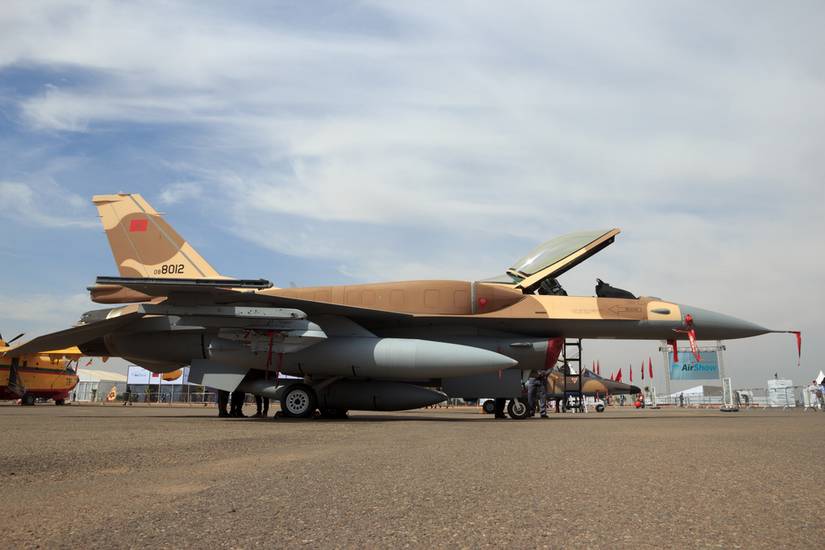 Moroccan F-16 fighter jet plane at the Marrakech Air Show