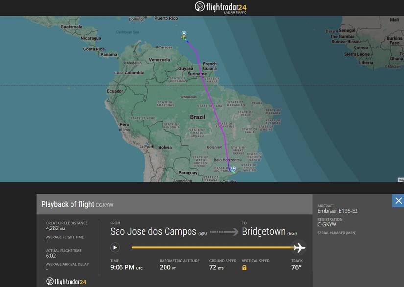 Porter 50th E195-E2, C-GKYW flight route Dec 23