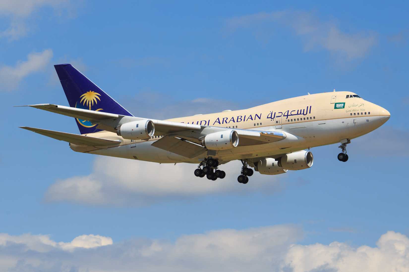 Saudi Airliners Boeing 747SP landing at Zurich Airport.