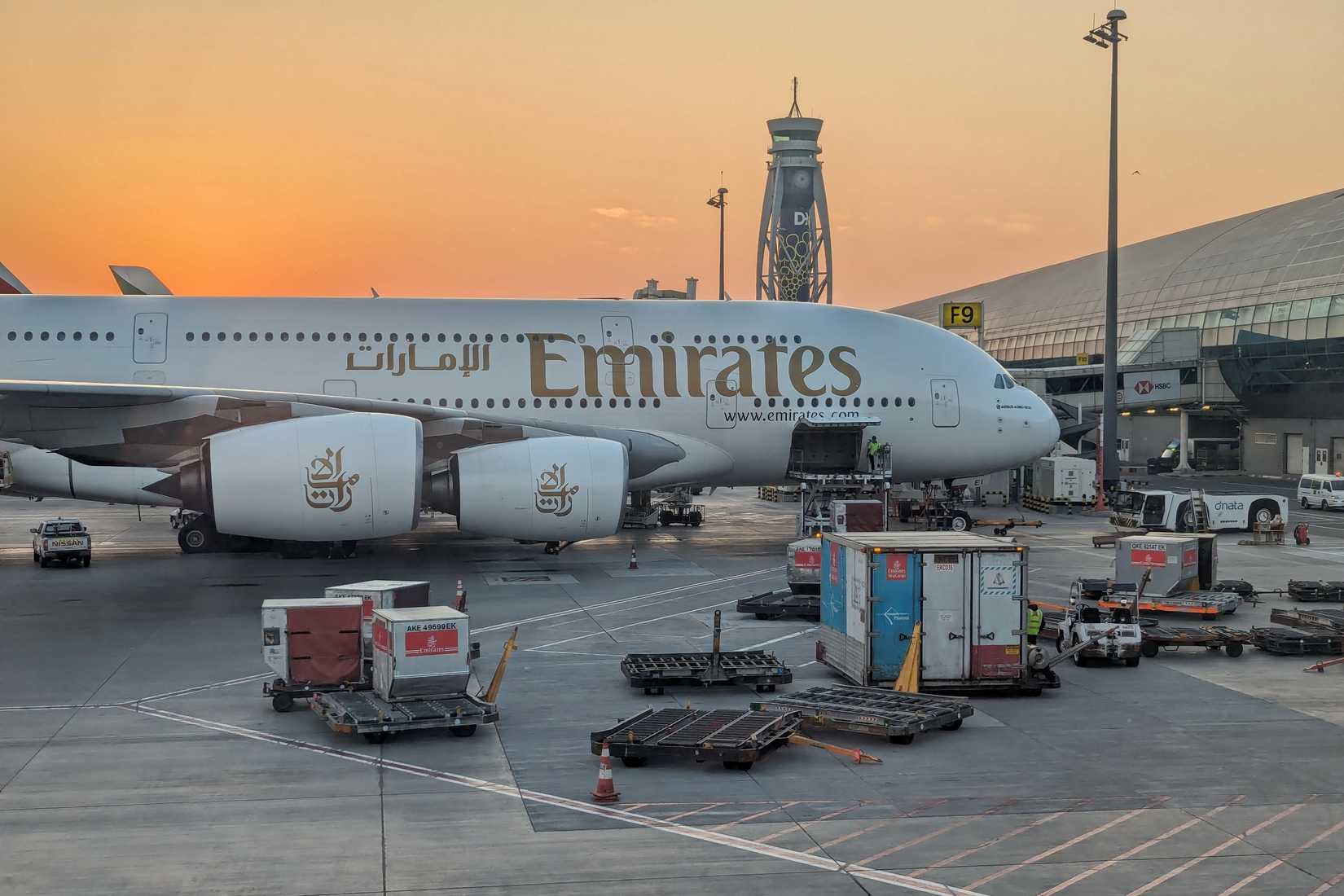 Emirates Airbus A380 aircraft at gate 