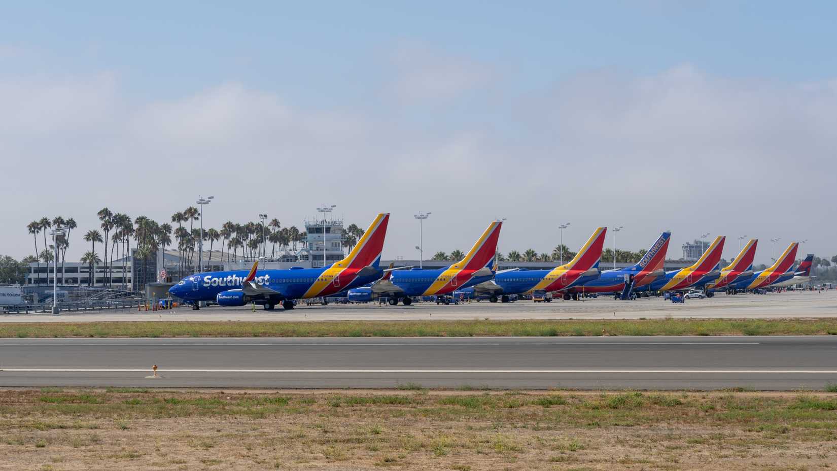 Southwest airplanes parking at Long Beach Airport.
