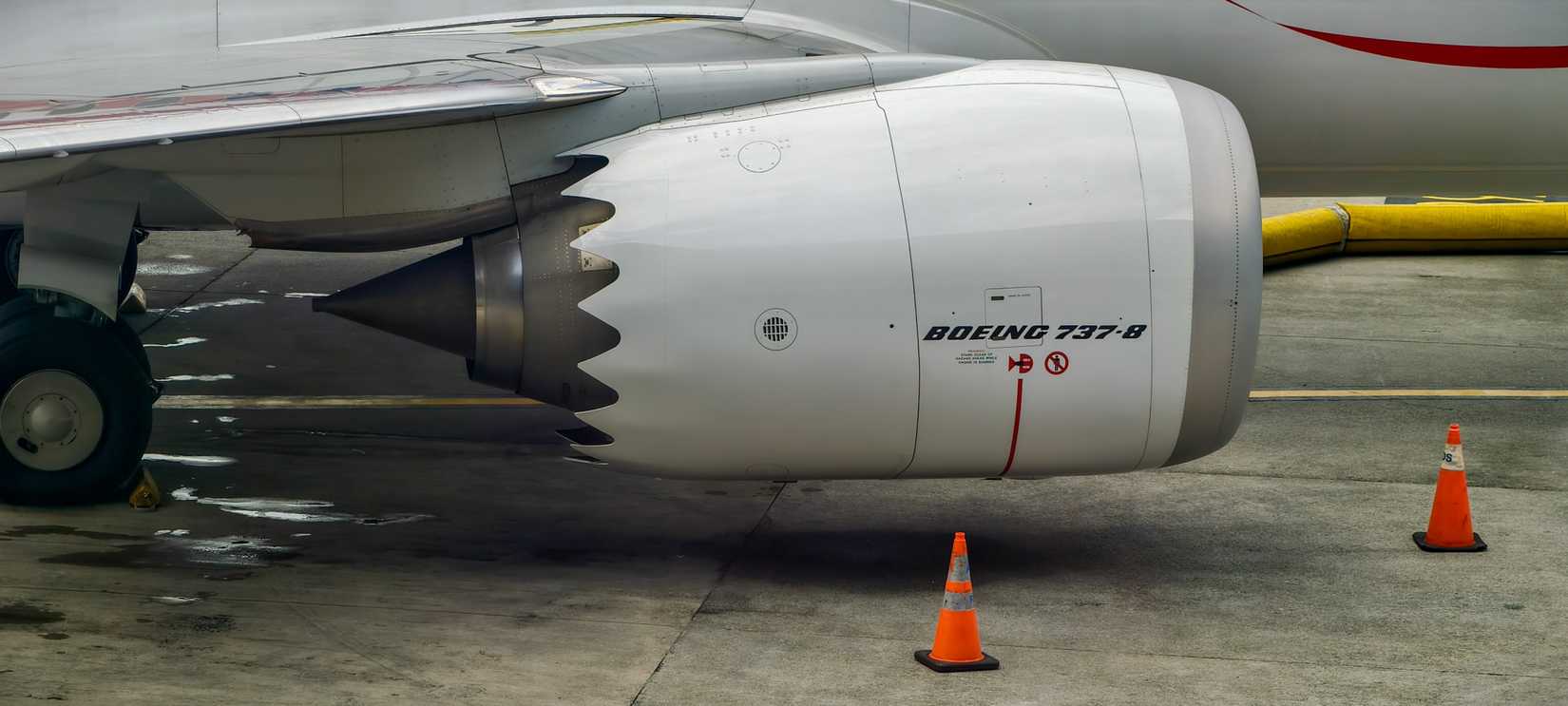 .The engine nacelle of a Boeing 737 MAX 8 aircraft.The 737 MAX is powered by CFM International LEAP-1B.