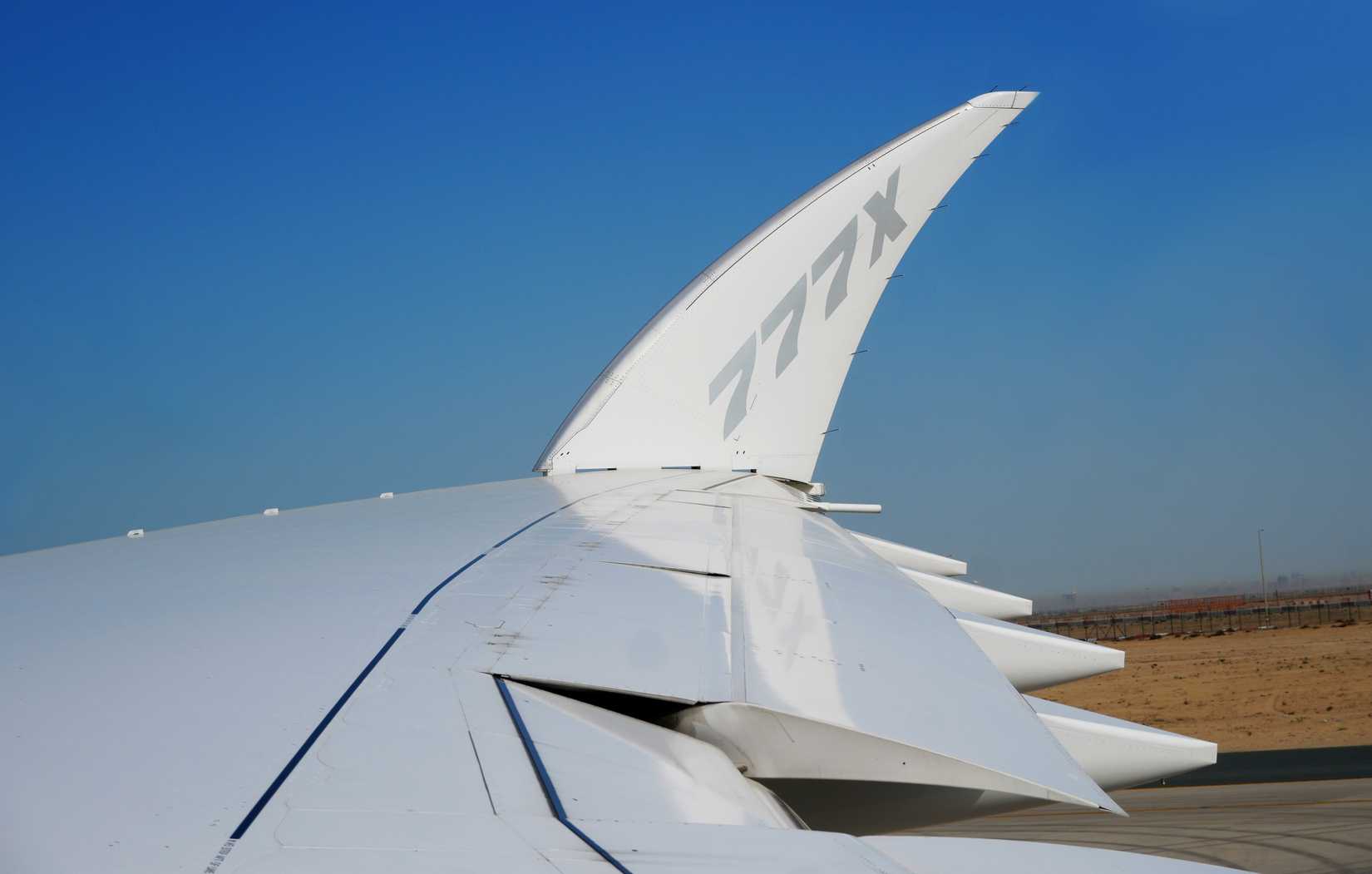 The wing and folding winglet of the Boeing 777X