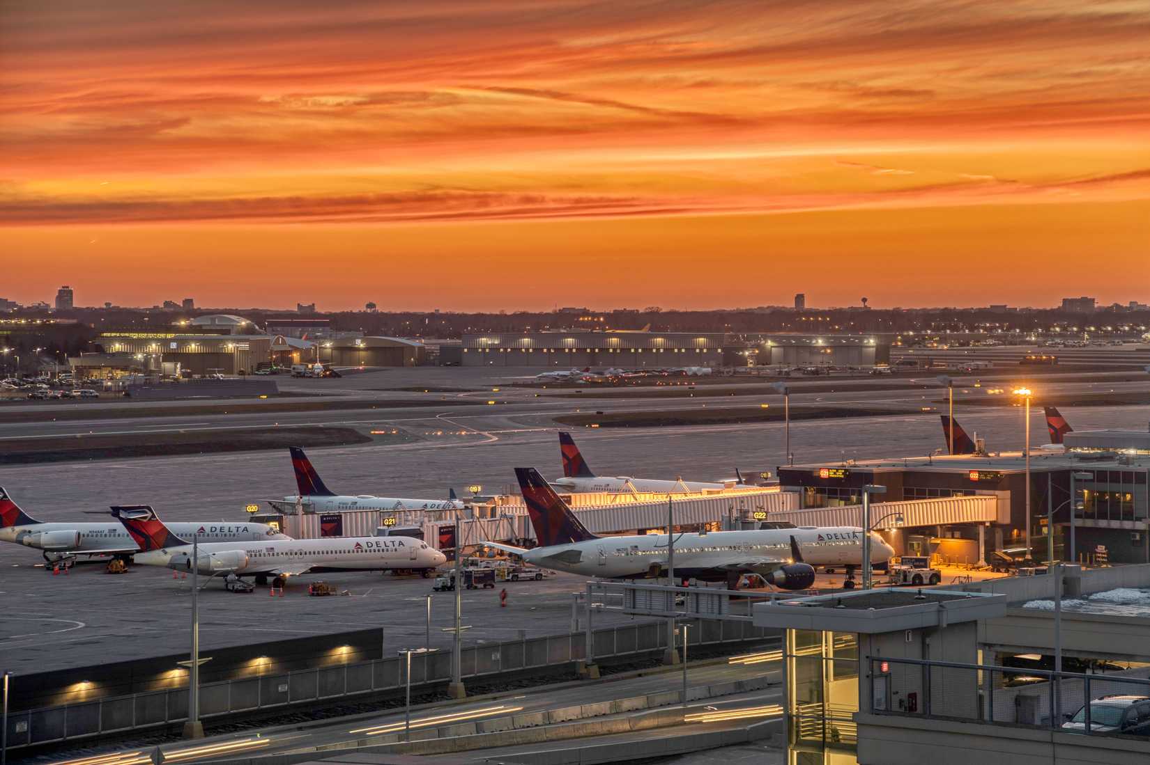 View of MSP Airport at sunset