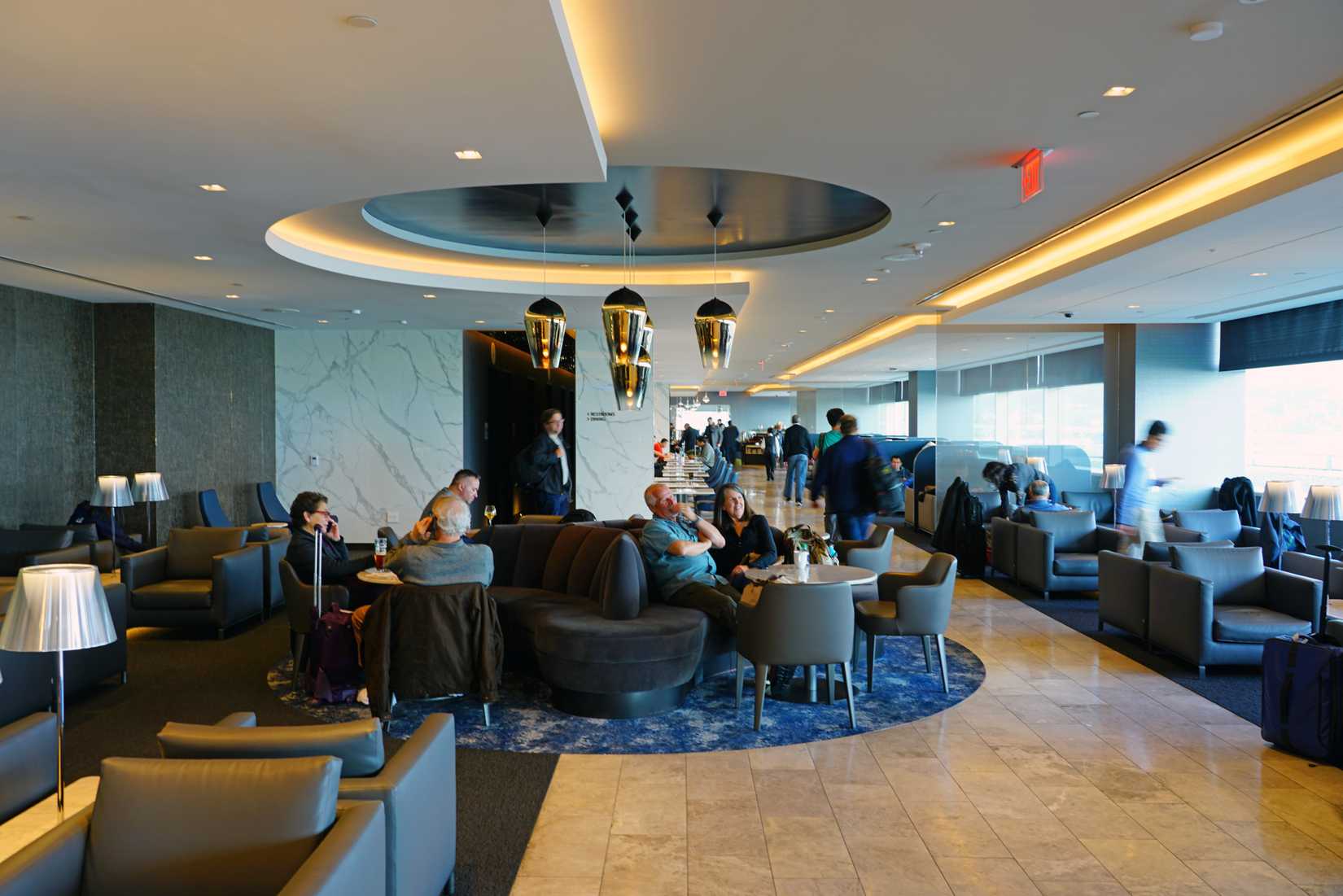 View of the United Airlines Polaris Lounge at the San Francisco International Airport (SFO).