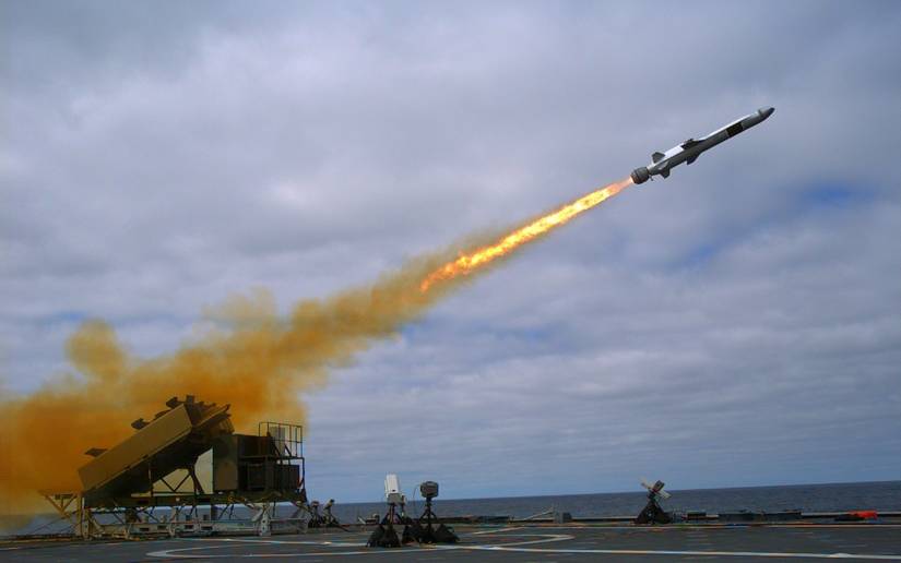 A Kongsberg Naval Strike Missile (NSM) is launched from the littoral combat ship USS Coronado (LCS 4) during missile testing operations off the coast of Southern California.