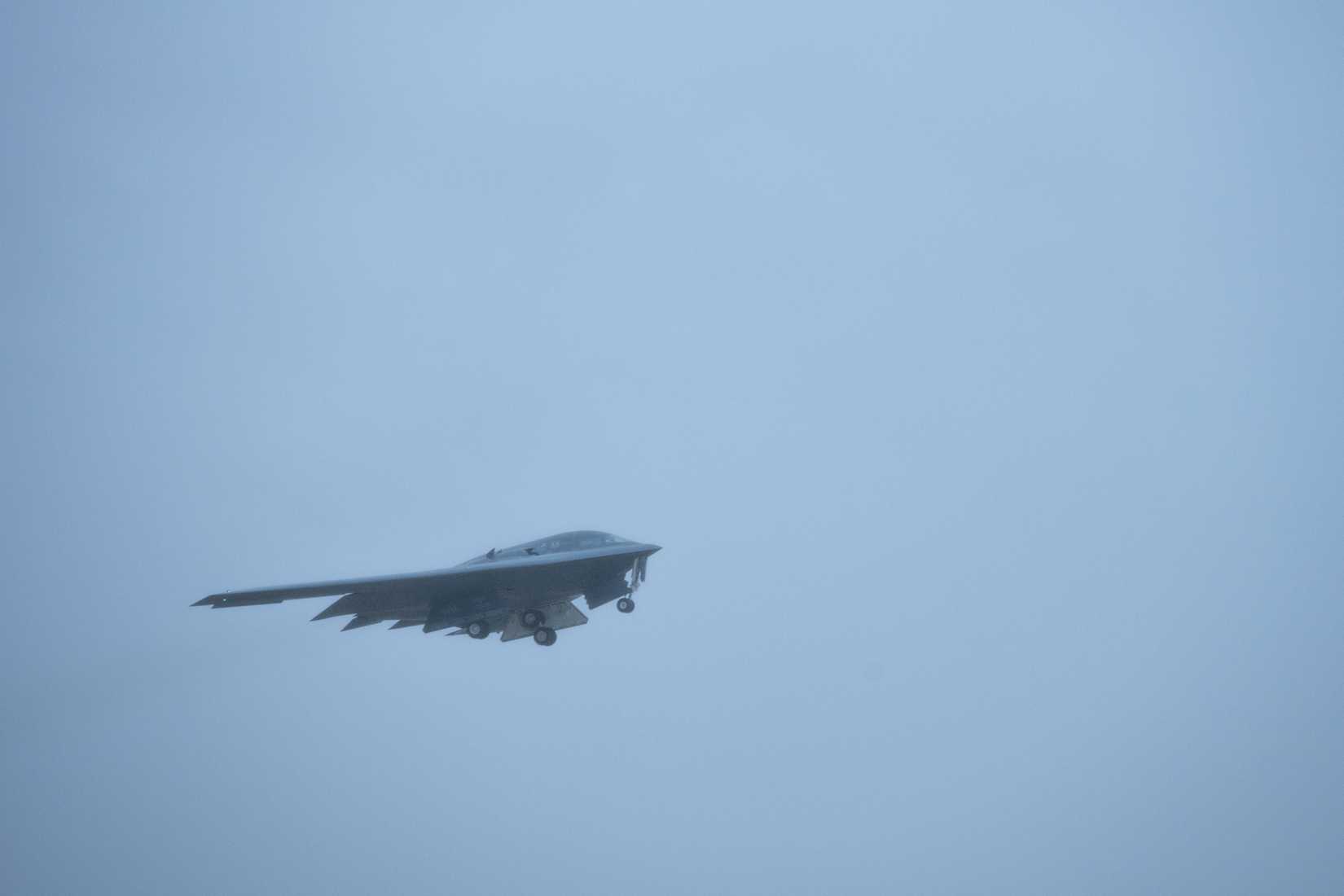 Air Force B-2 Spirit aircraft departs Whiteman Air Force Base, Missouri, during Exercise Global Thunder 26, Oct. 26, 2025.