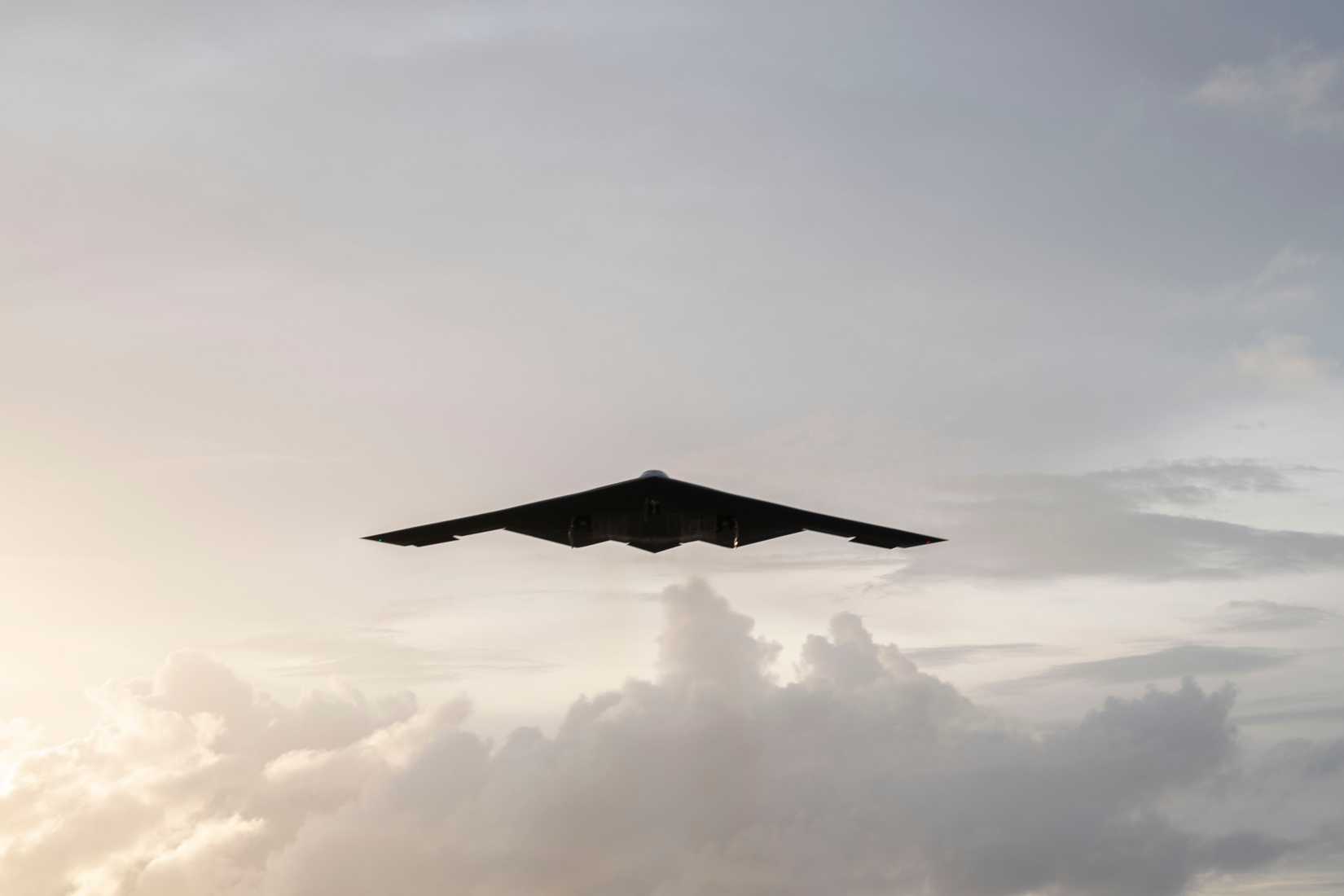 Air Force B-2 Spirit stealth bomber takes off on a combat mission at Diego Garcia, British Indian Ocean Territory, April 13, 2025.