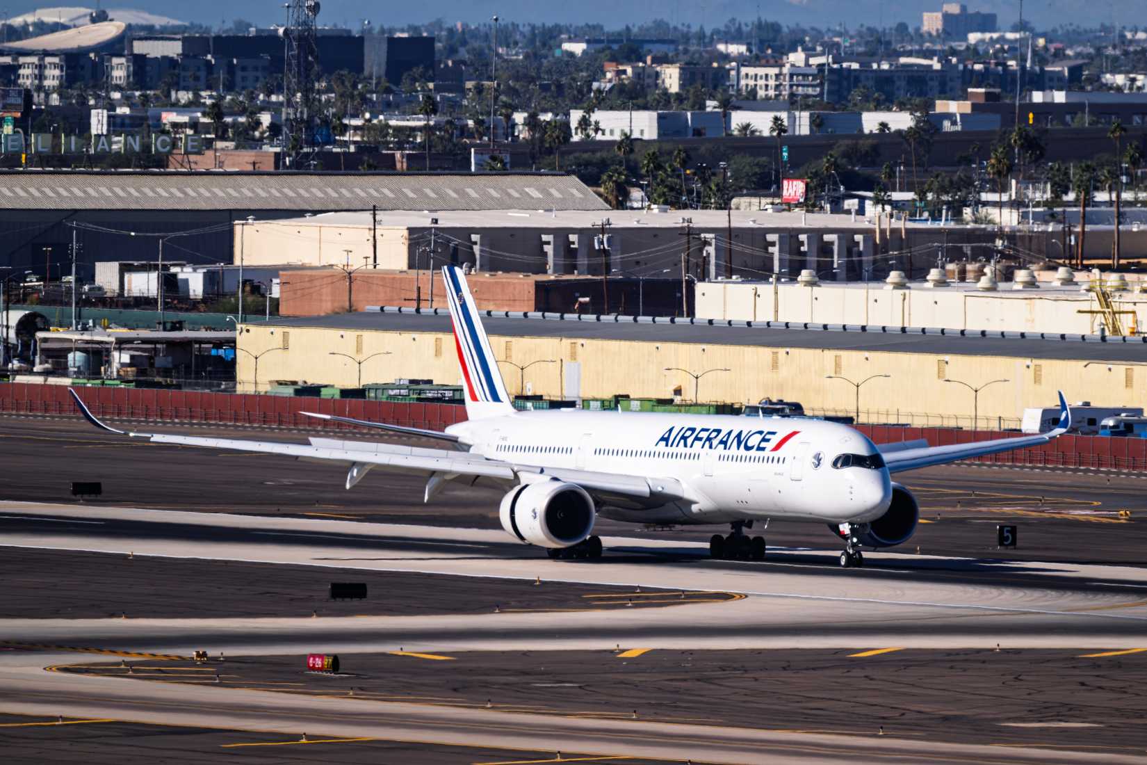 Air France Airbus A350-900 F-HUVL at Phoenix Sky Harbor Intl. Airport after arrival from Paris.