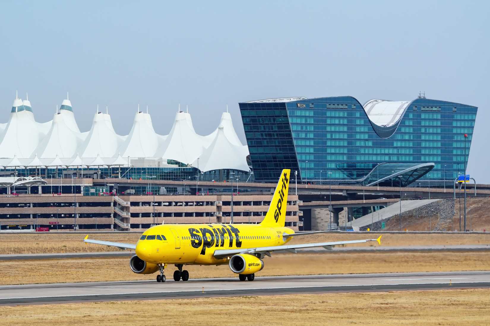Airbus A320 operated by Spirit taxis on October 17, 2020 at Denver International Airport, Colorado.
