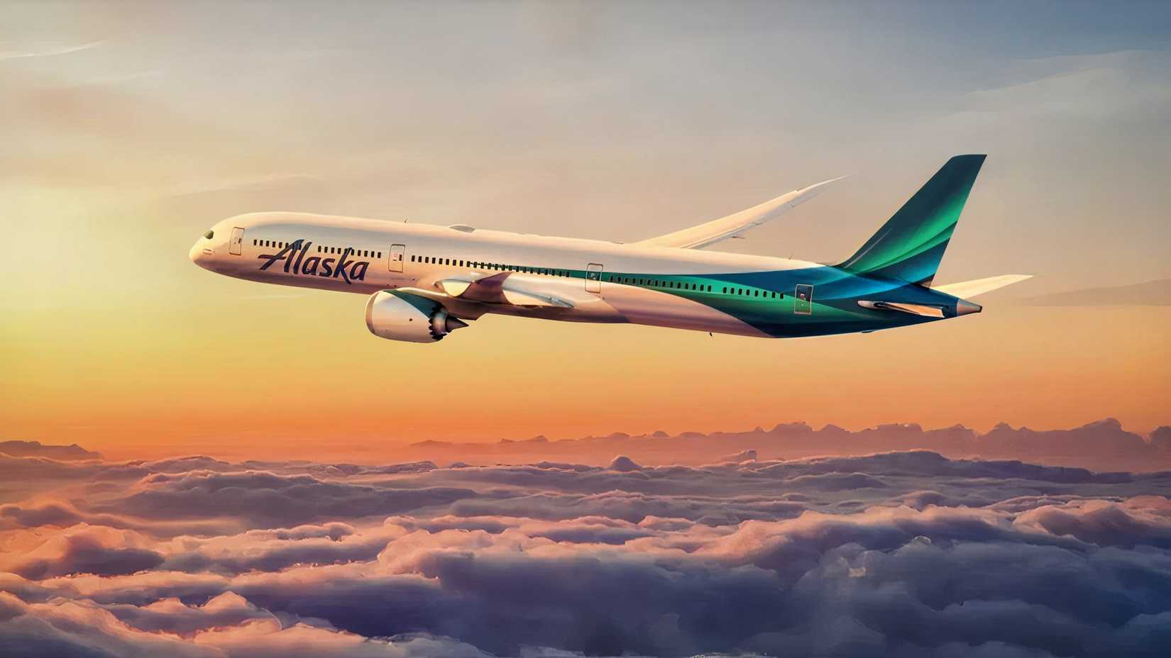 Alaska Airlines Boeing 787-10 in the air rendering