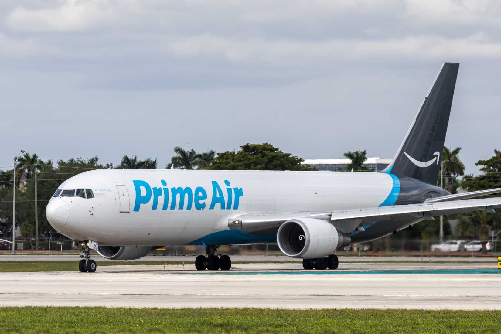 Amazon Prime Air Boeing 767-300ER(BDSF) airplane at Miami airport in the United States.