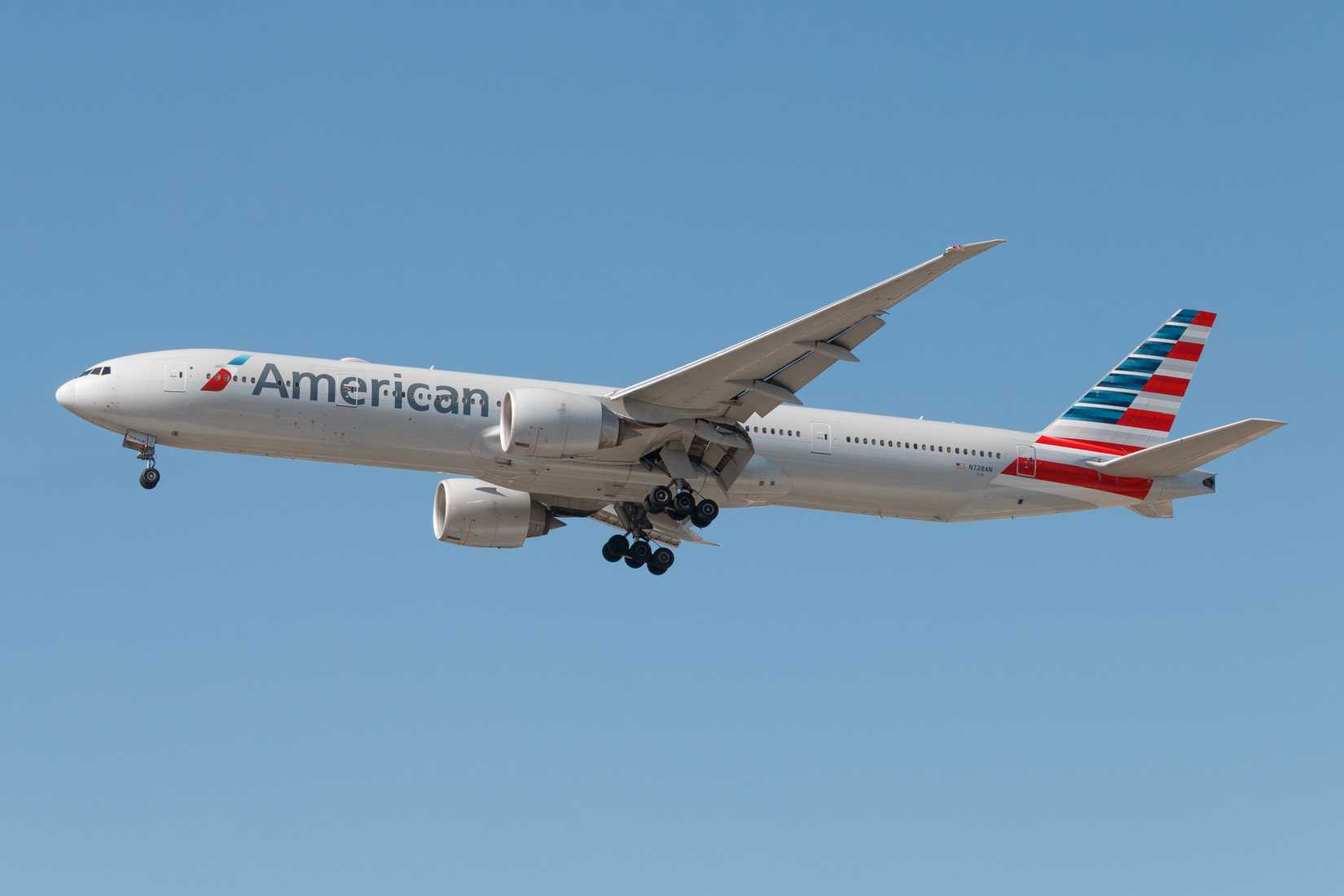 American Airlines Boeing 777-300 widebody aircraft at São Paulo Guarulhos International Airport.