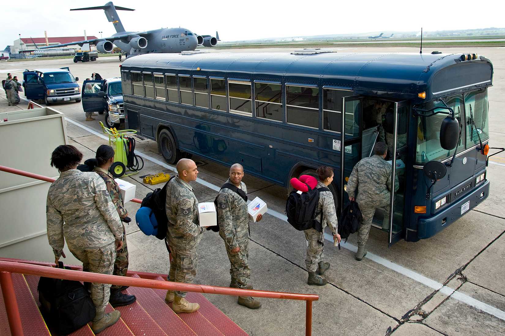 Awaiting C-17 Globemaster IIIs iat Lackland Air Force Base, Tx., Mar. 8, 2010