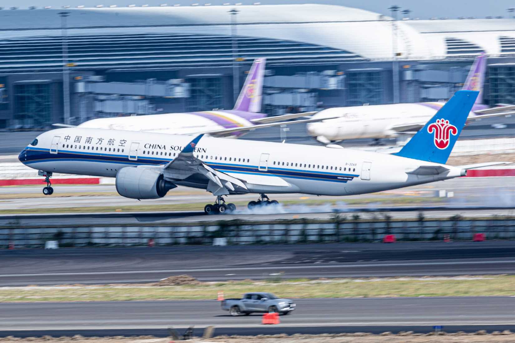 China Southern Airline with Airbus A350-900 was touching down in Bangkok Suwannabhum international airport.