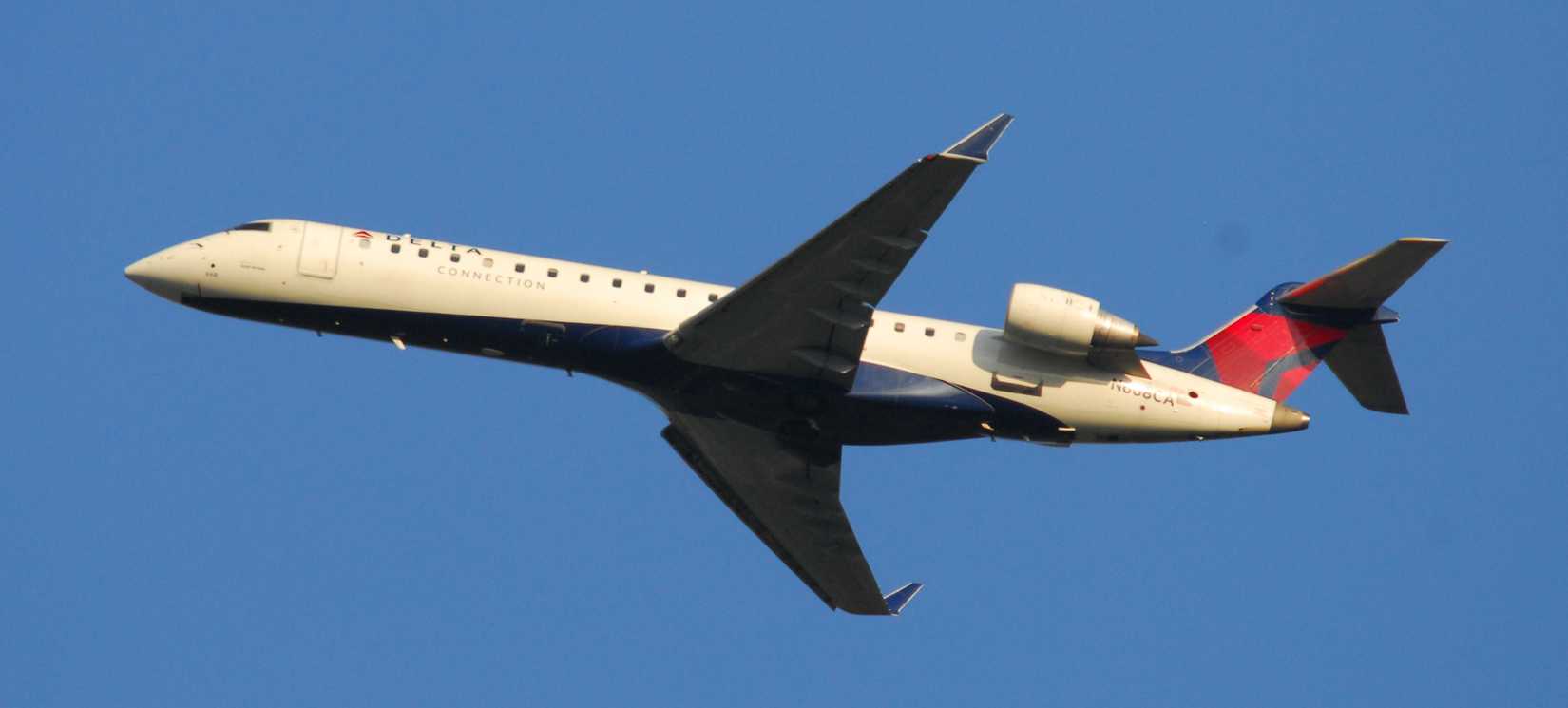 A Delta Canadair regional jet of the type currently flown by Delta at Binghampton