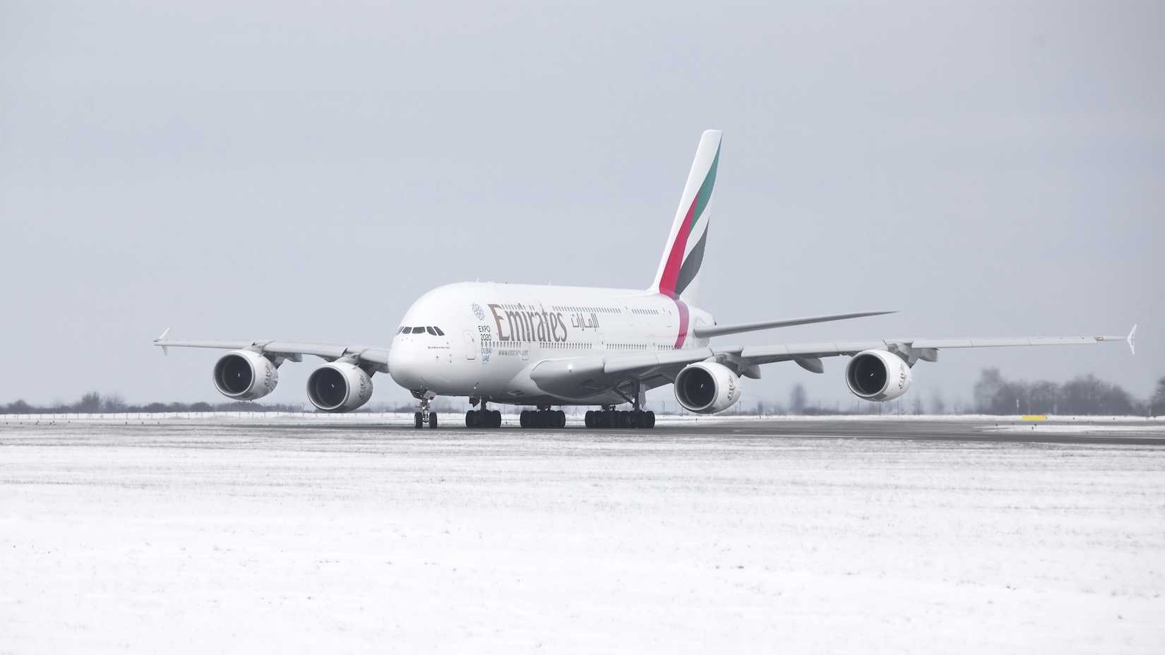 Emirates A380 snow