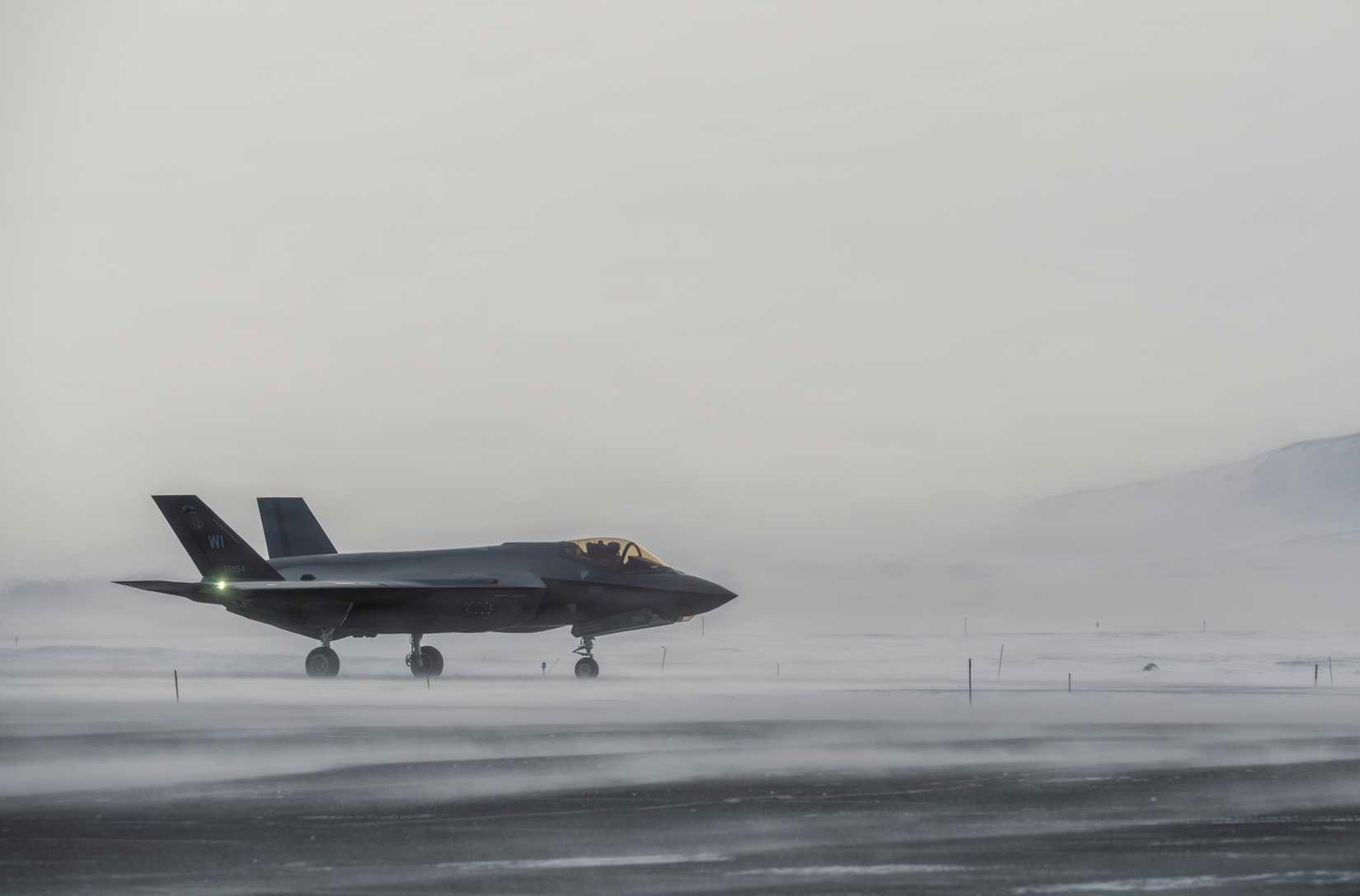 F-35 Lightning II fighter aircraft sit on the tarmac at Pituffik Space Force Base, Greenland, Oct. 9, 2025.