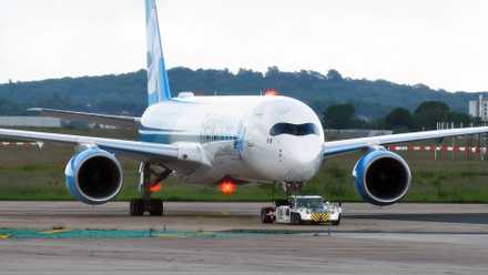 French bee A350-1000 being pushed back