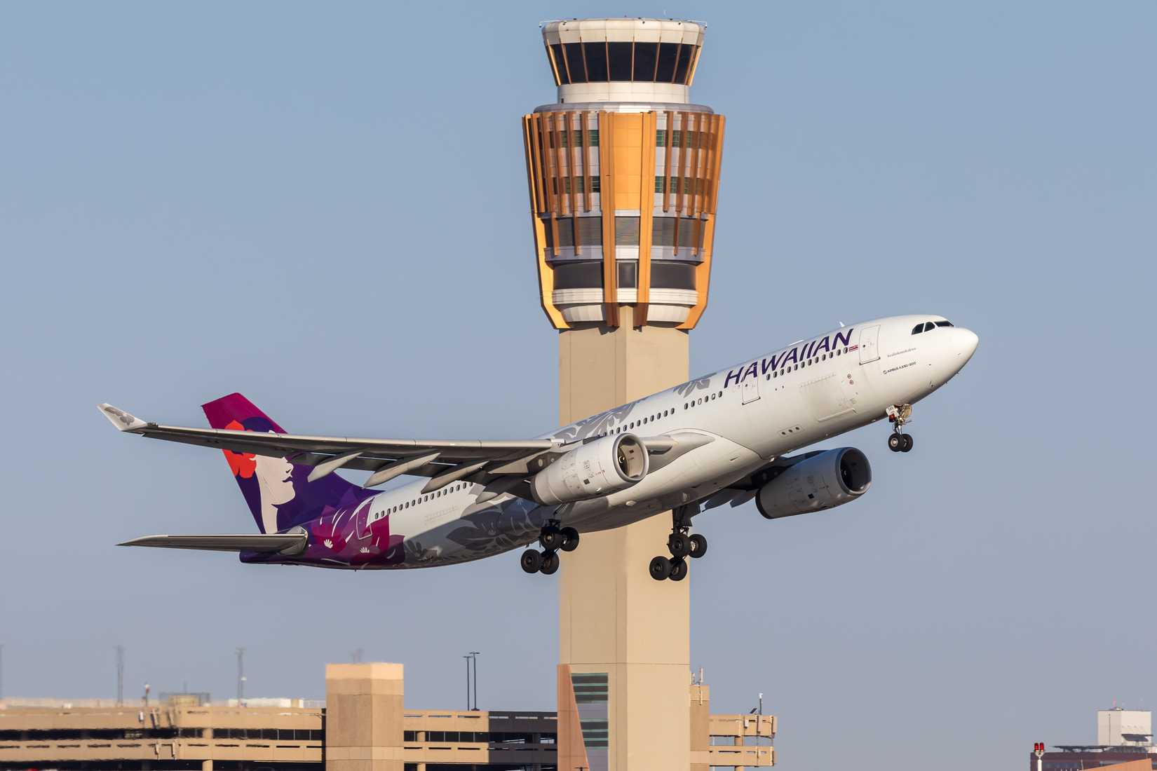 Hawaiian Airlines Airbus A330-200 airplane at Phoenix airport in the United States.