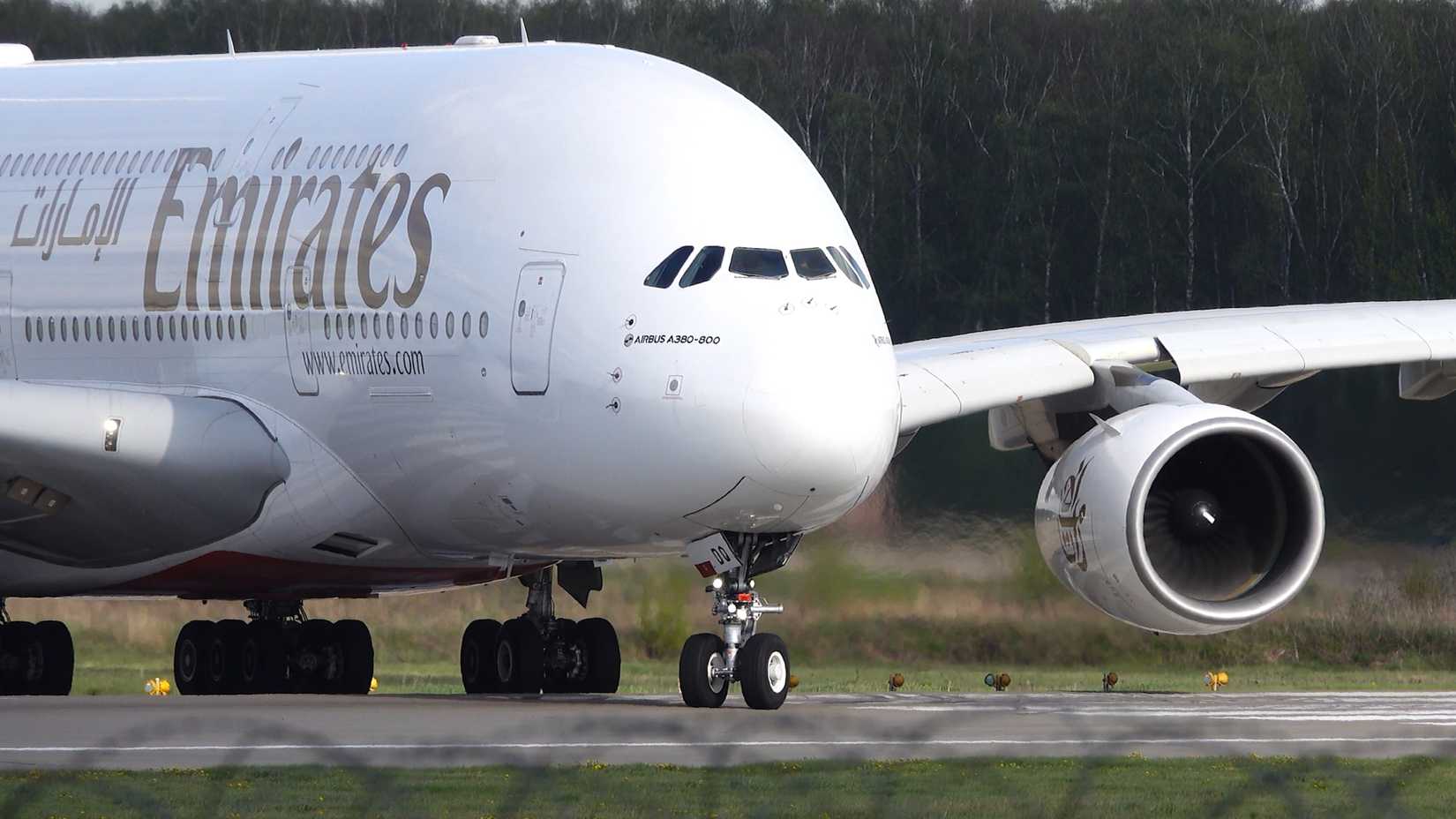 Image of Airbus A380-800 on holding position before taking off from Moscow Domodedovo Airport.