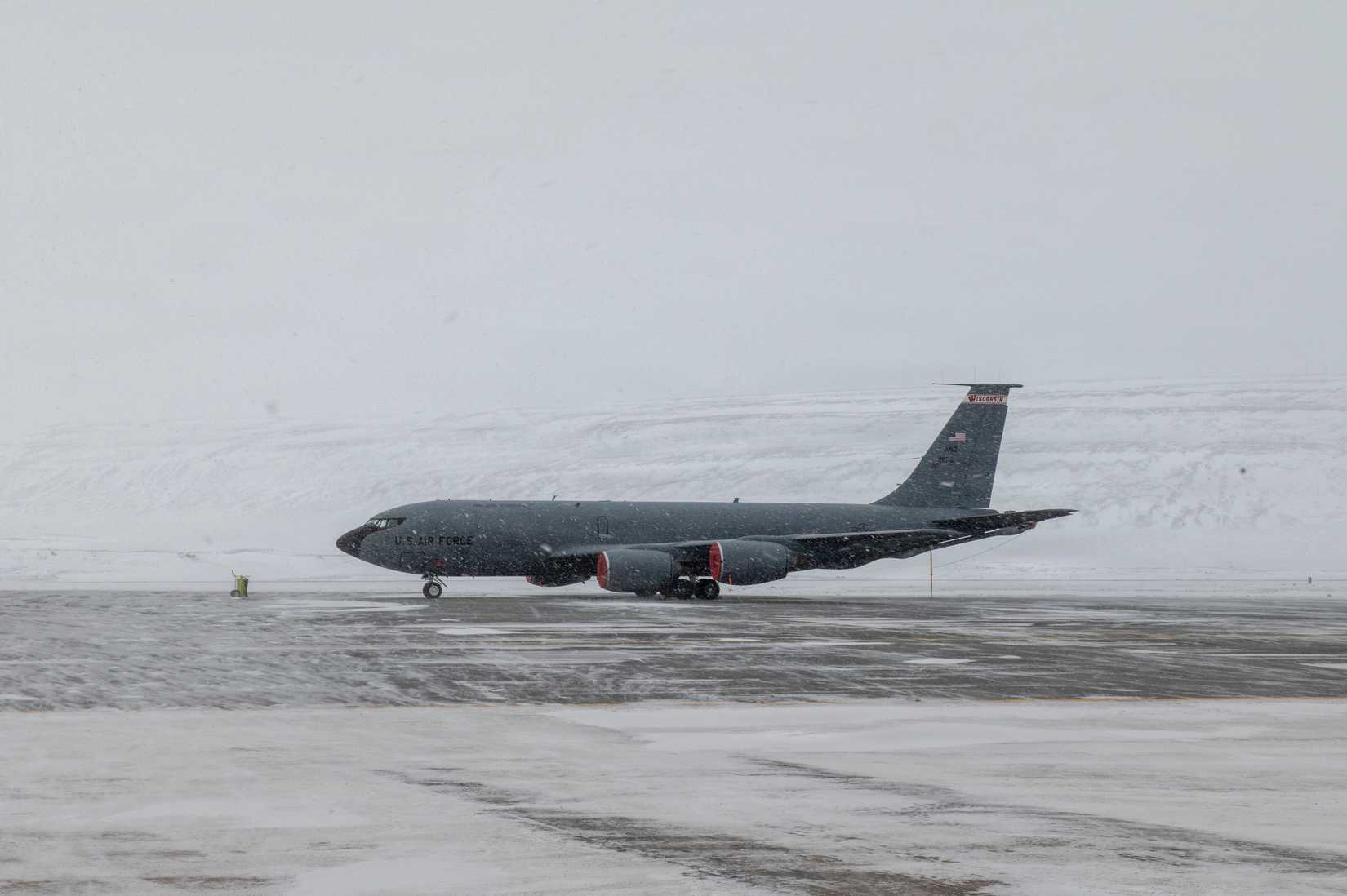 KC-135 Stratotanker aircraft with the 128th Air Refueling Wing sit on the tarmac at Pituffik Space Force Base, Greenland Oct. 8, 2025