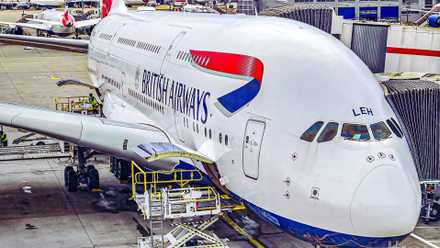 Miniatura personalizada del A380 de British Airways en el stand