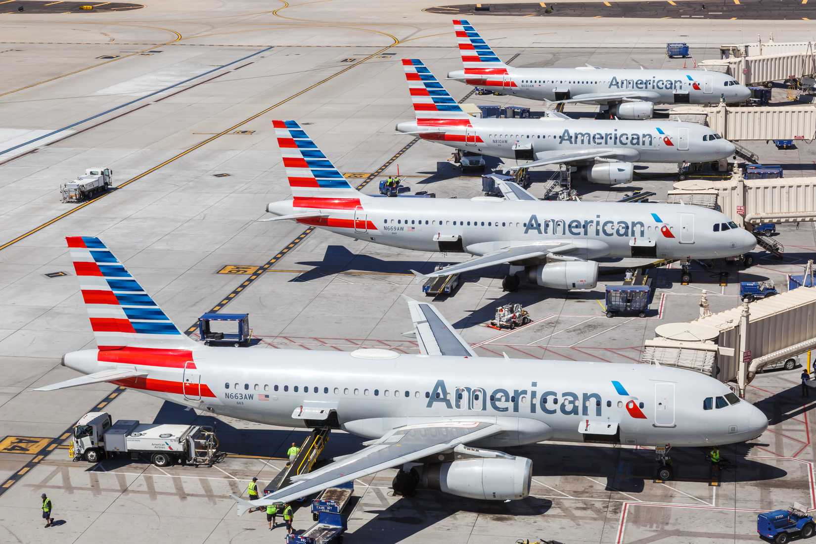 American A320s Parked In A Line