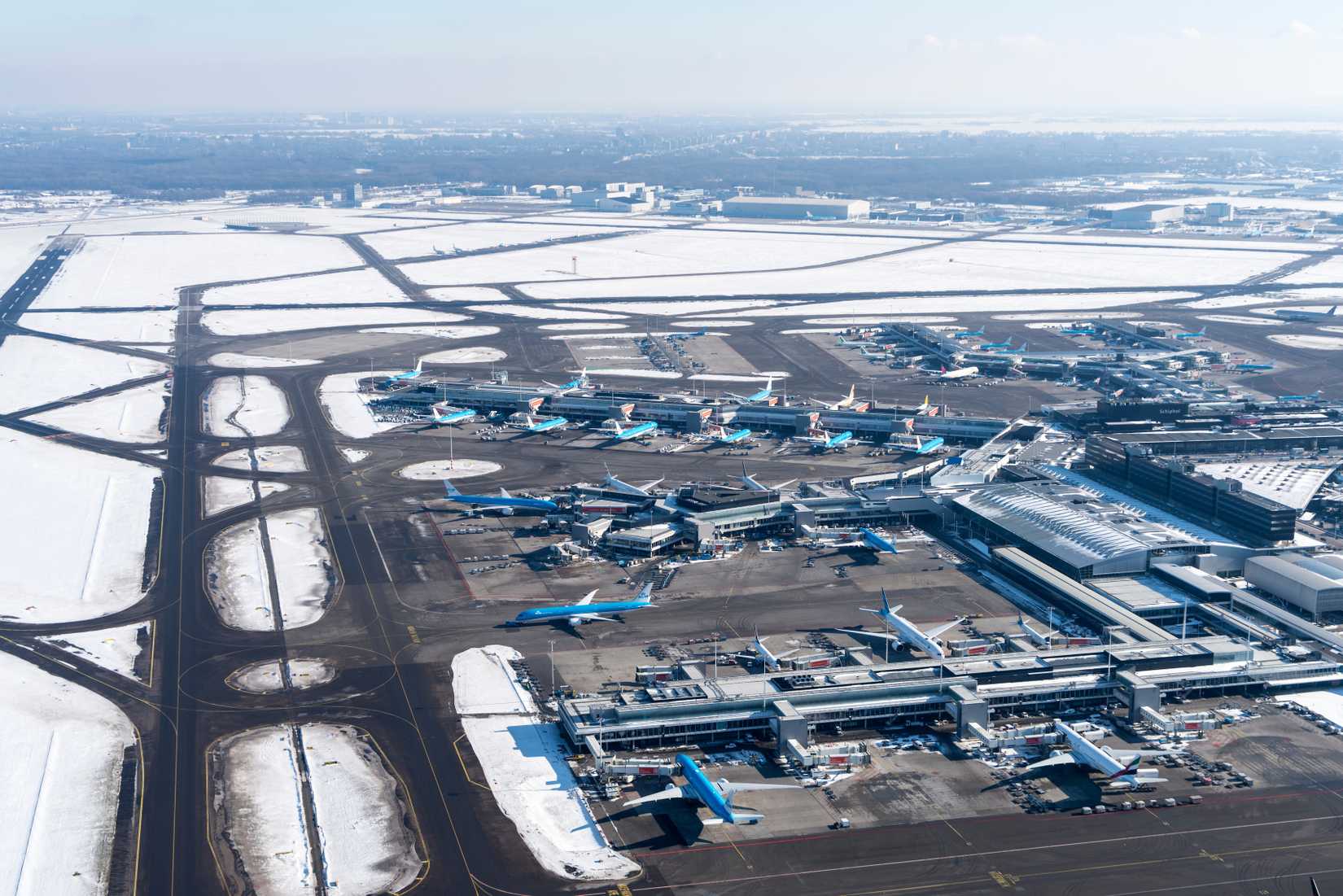 Amsterdam Airport Snow Aerial View