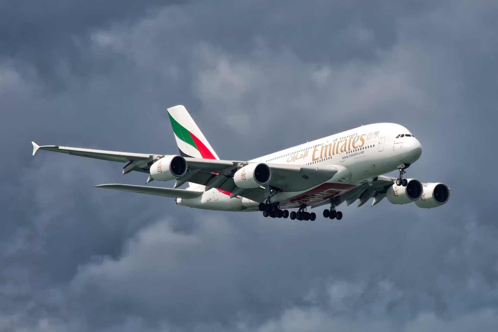 Emirates Airbus A380 on final approach