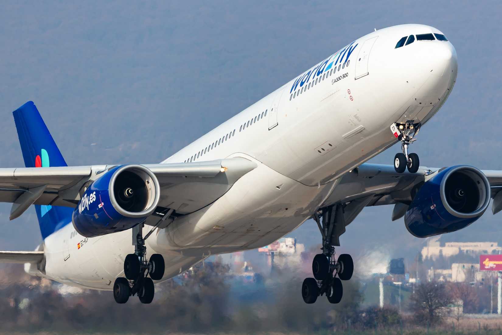 World2Fly Airbus A330-300 aircraft close up